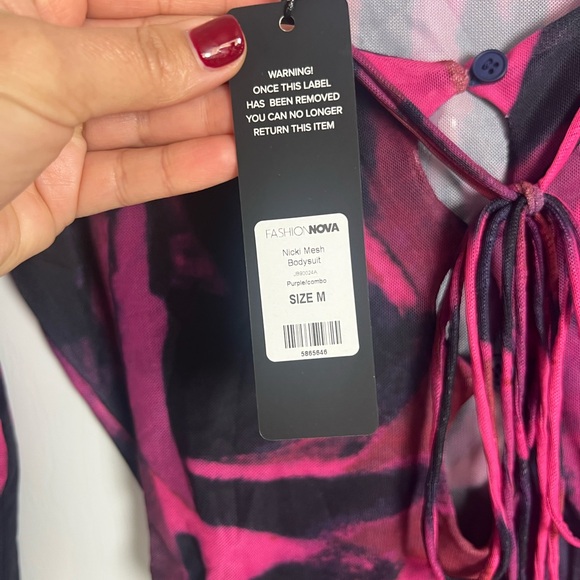 Fashion Nova Nicki Mesh Bodysuit - Purple/black combo Size M - Picture 5 of 6